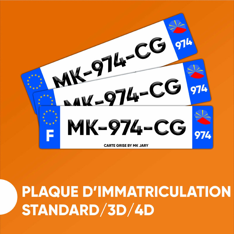 Plaque d'immatriculation 3D homologuée tout département (974)